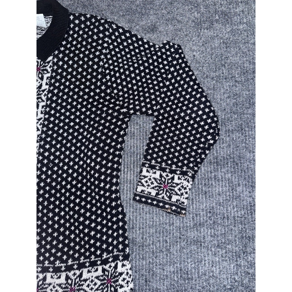 Y2K Capacity Fair Isle Collared Button Cardigan Sweater Black White Red M - Picture 6 of 13